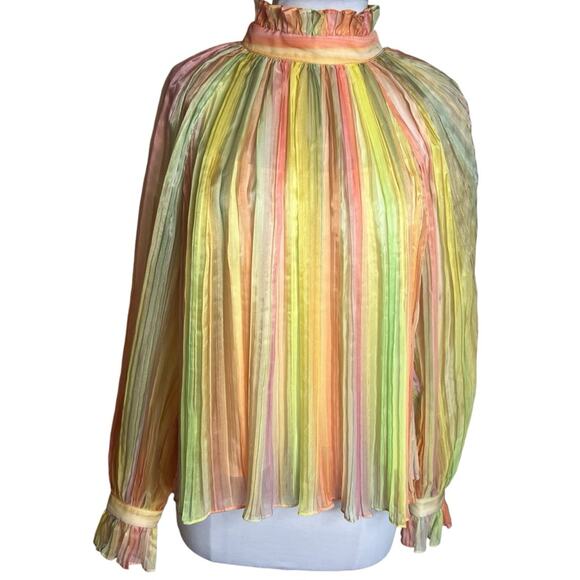 NWT Hunter Bell Savannah Pleated Mock Neck Long Blouson Sleeves Top Pastel - Picture 4 of 9